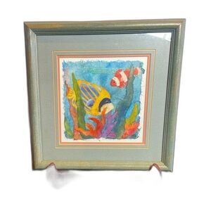 Beautiful Aquatic Watercolor by Linn Done, Signed, Framed & Matted 11.5"x11.5"